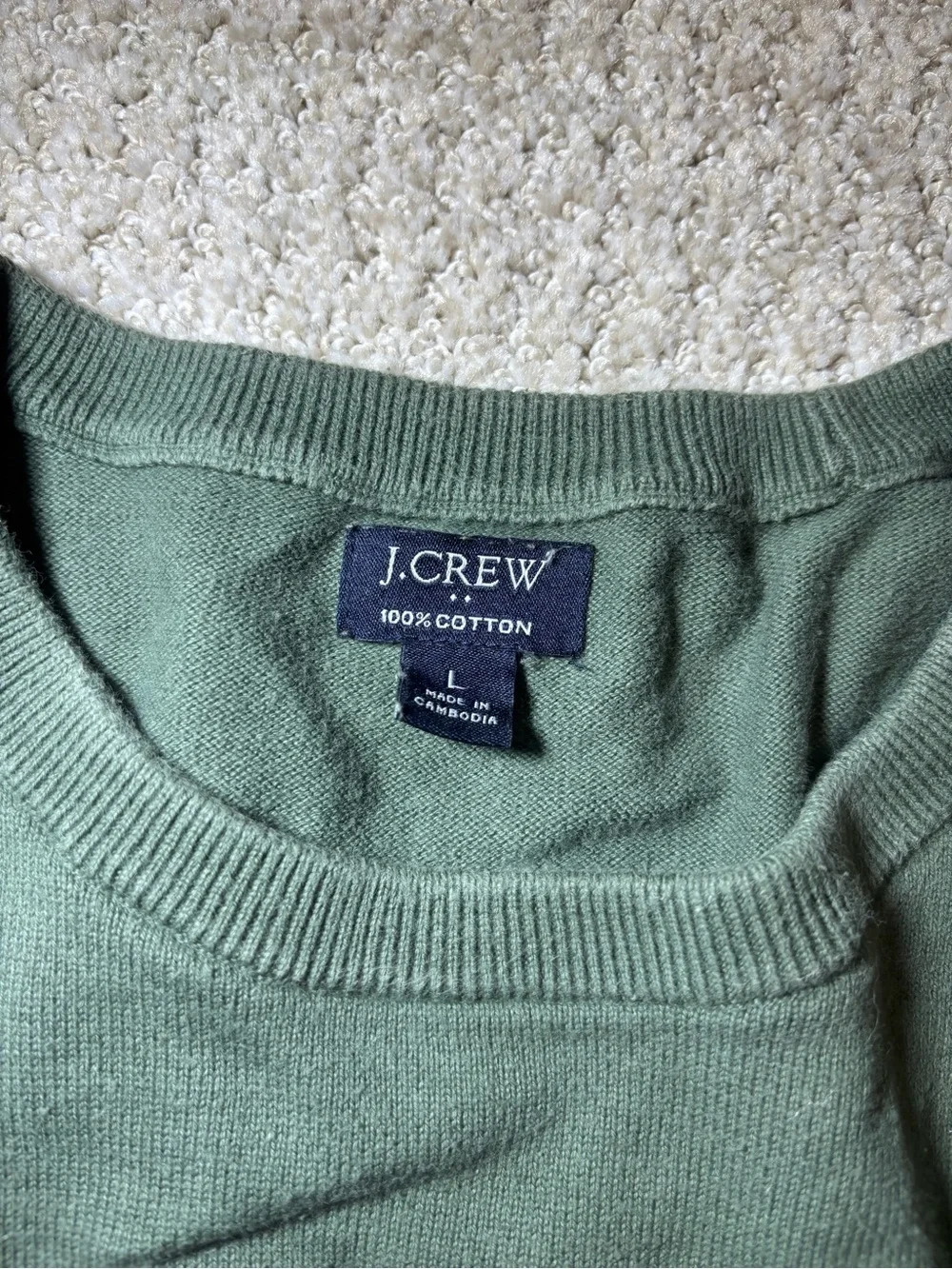 J. Crew Men's Sage Green Crewneck Cotton Sweater